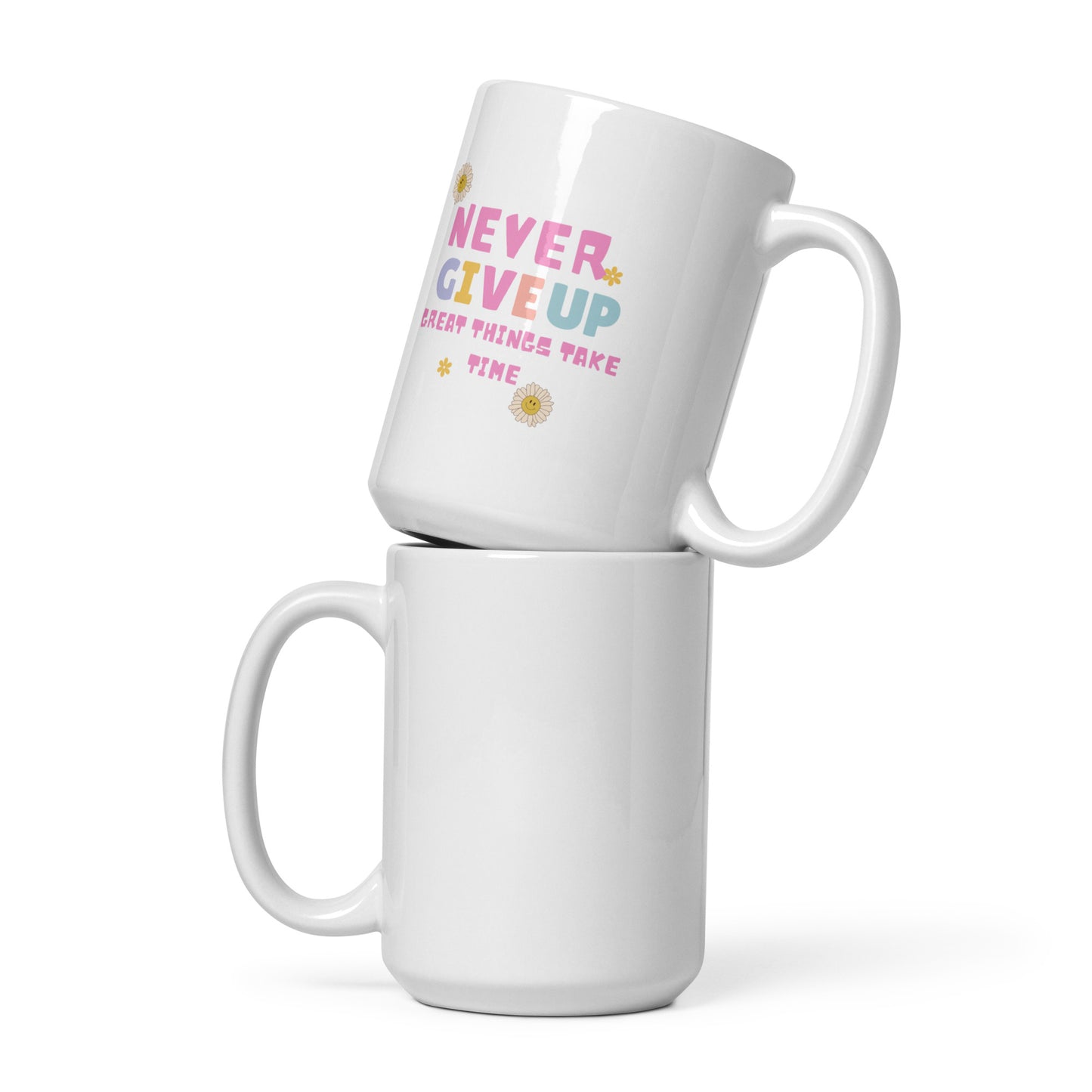 Never Give Up - White glossy mug