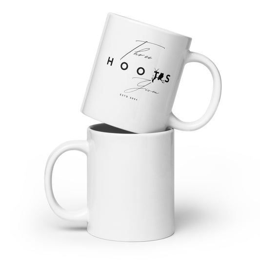 Three Hoots White glossy mug